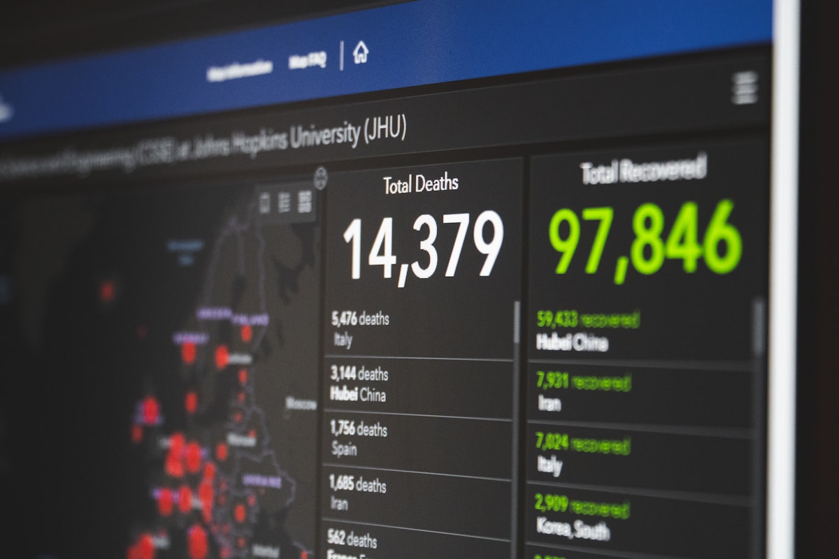 디지털 스크린 위에 쏟아지는 방대한 실시간 데이터 스트림과 이를 분석하는 AI의 시각화 효과